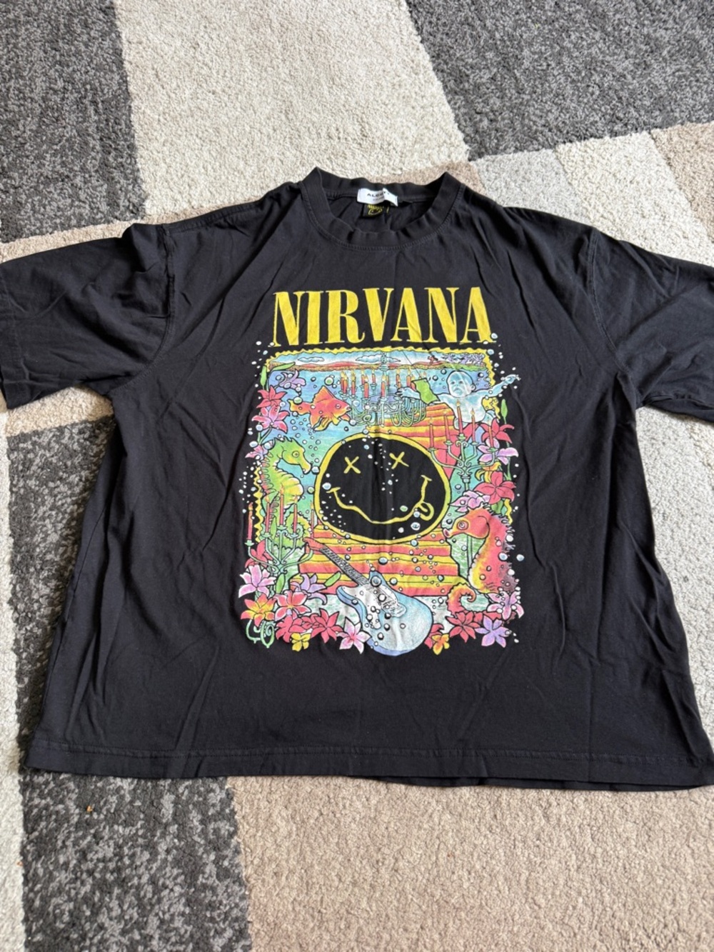 Alcott Black Nirvana Tee with Yellow Smiley Tag- XXL